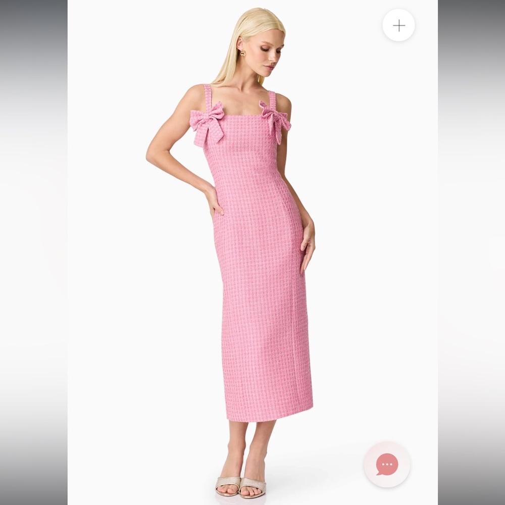 elliatt alia pink tweed bow detail fitted midi dress size large NEW